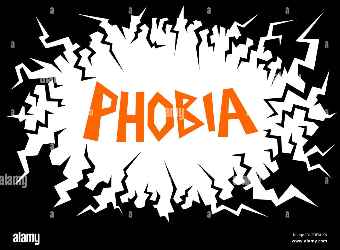 Phobia disorder of excessive anxiety, fear and scare. Text is