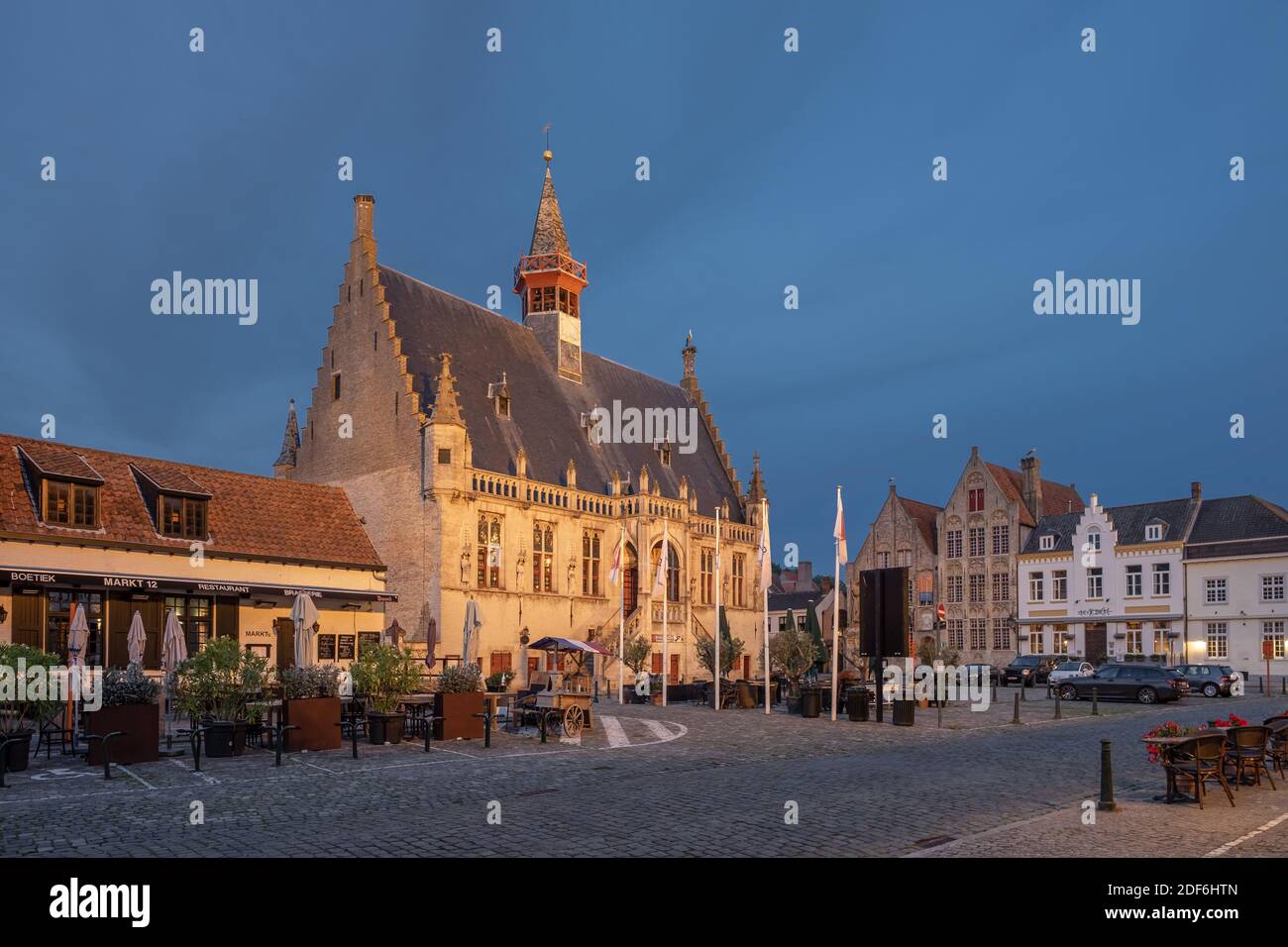 Town hall and main square in the historic town of Damme, Belgium Stock