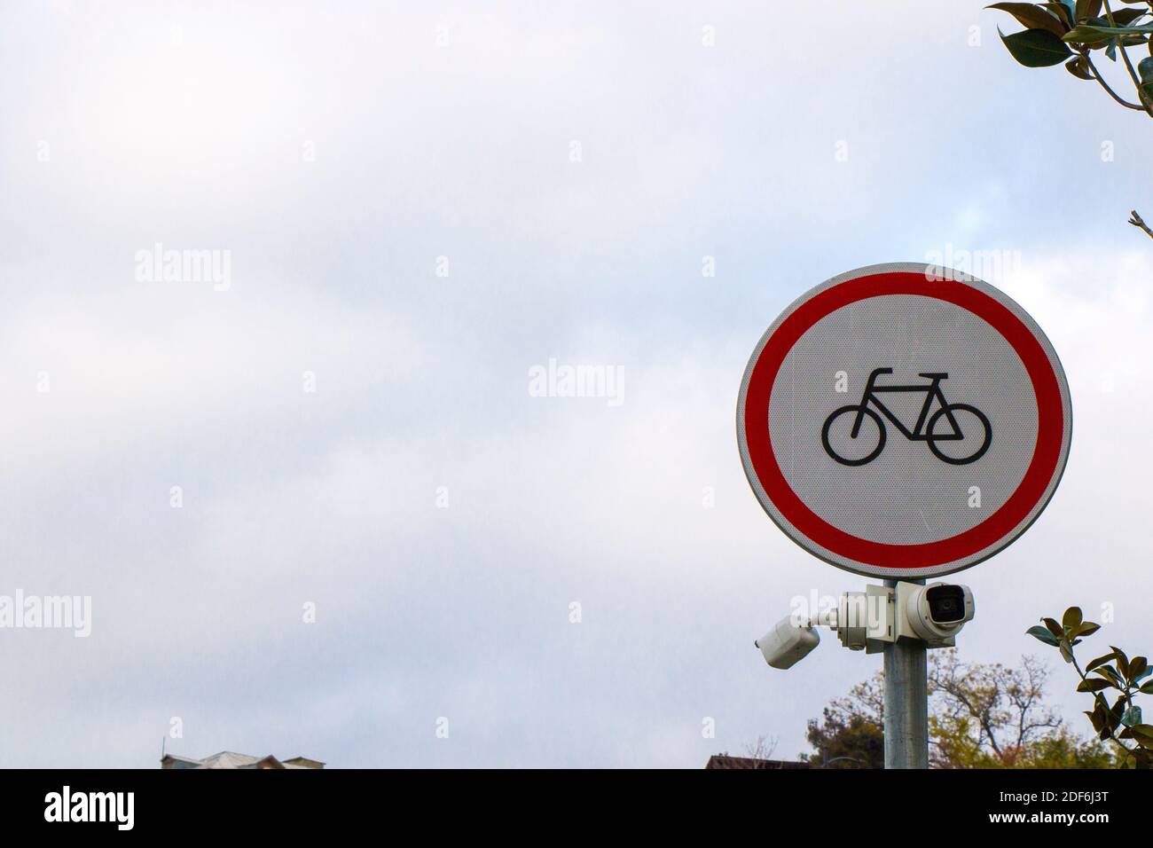 Bicycle road sing and street cameras Stock Photo - Alamy