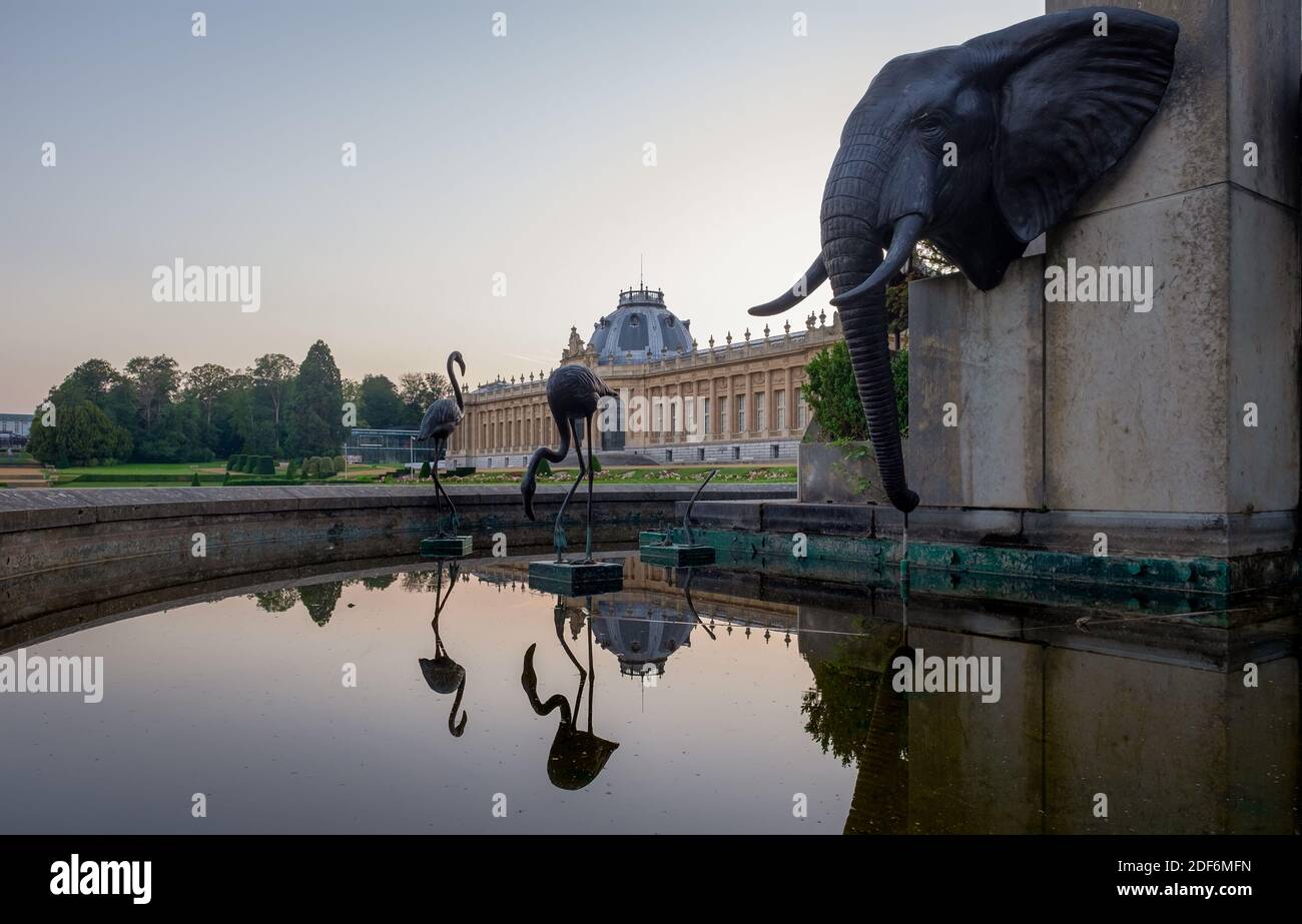 Sculpture group 'The Congo, I Presume' in the park of the Royal Museum for Central Africa. Stock Photo