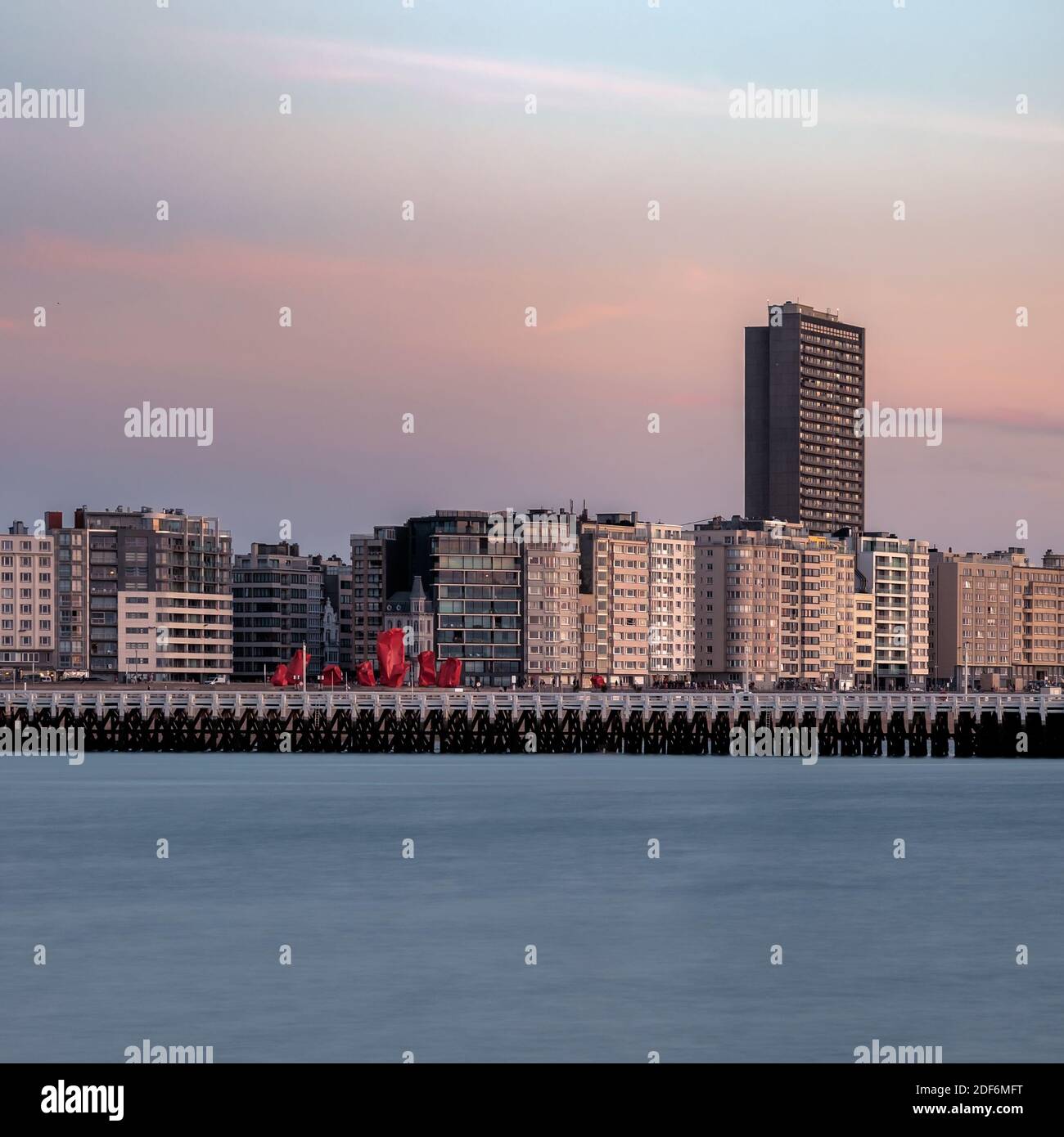 Skyline of Oostende. Long exposure image. Stock Photo