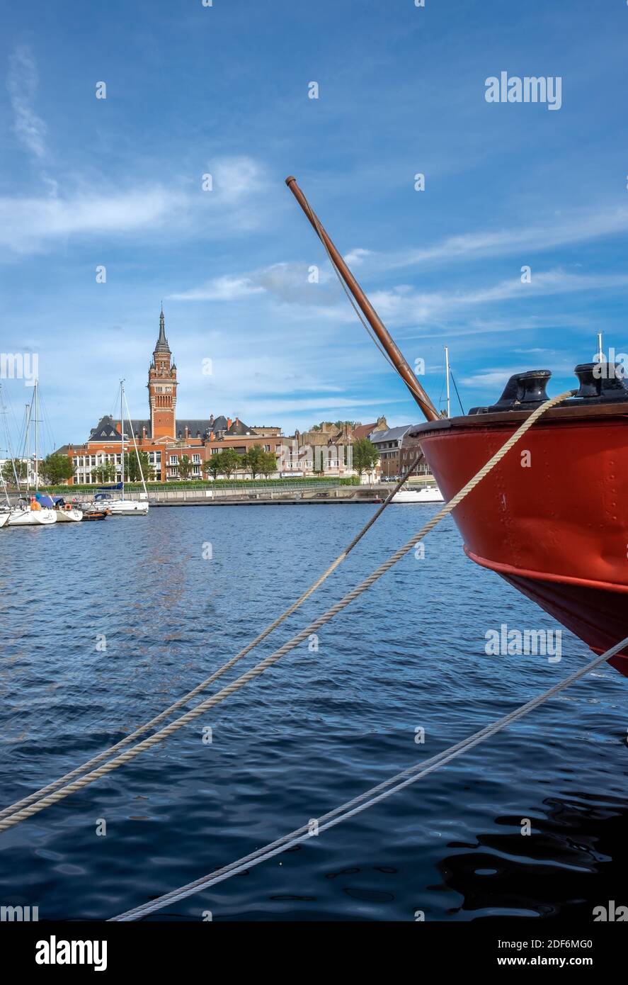 View on the town hall and bellfry from accross the Quai de la Citadelle Stock Photo