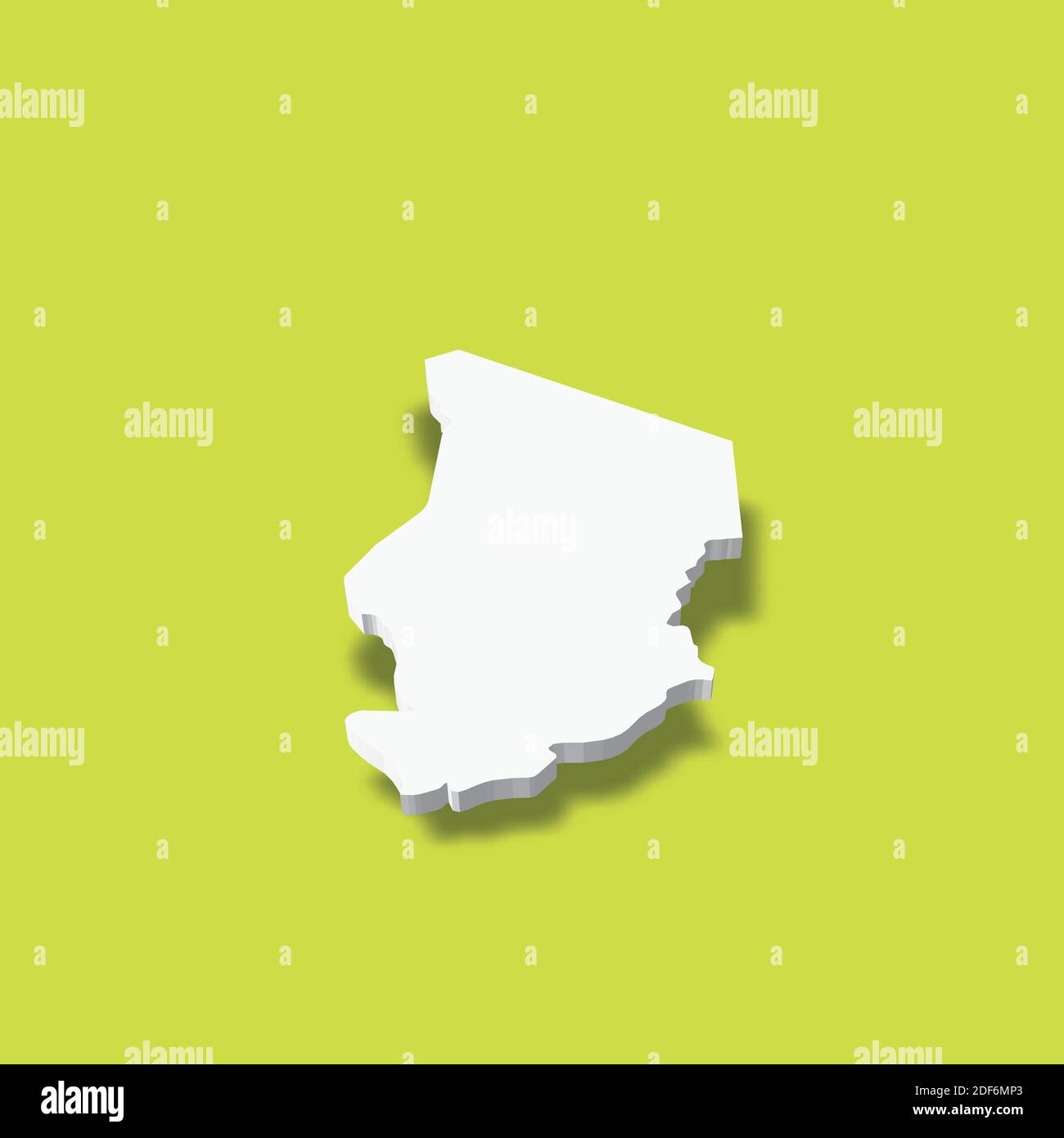Chad - white 3D silhouette map of country area with dropped shadow on ...