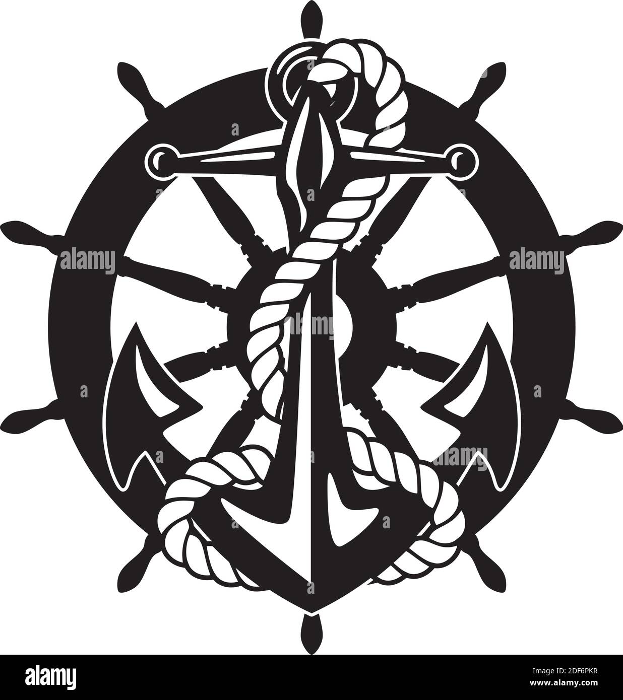 Sailor Wheel And Anchor Tattoo On Upper Back