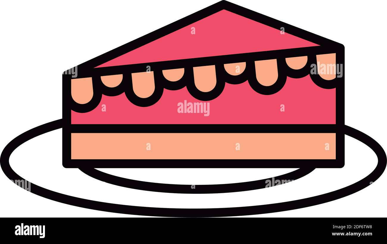 Happy Birthday Slice Cake In The Dish Celebration Party Line And Fill Style Vector Illustration Stock Vector Image Art Alamy
