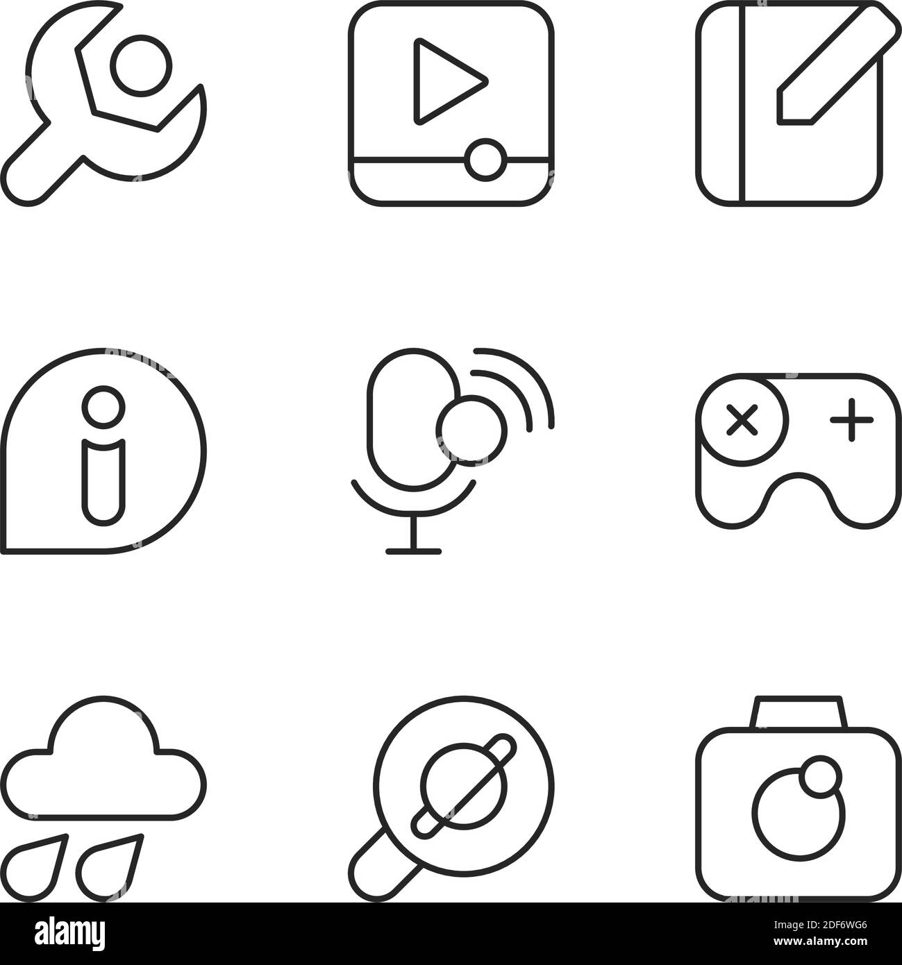 Smartphone interface pixel perfect linear icons set Stock Vector