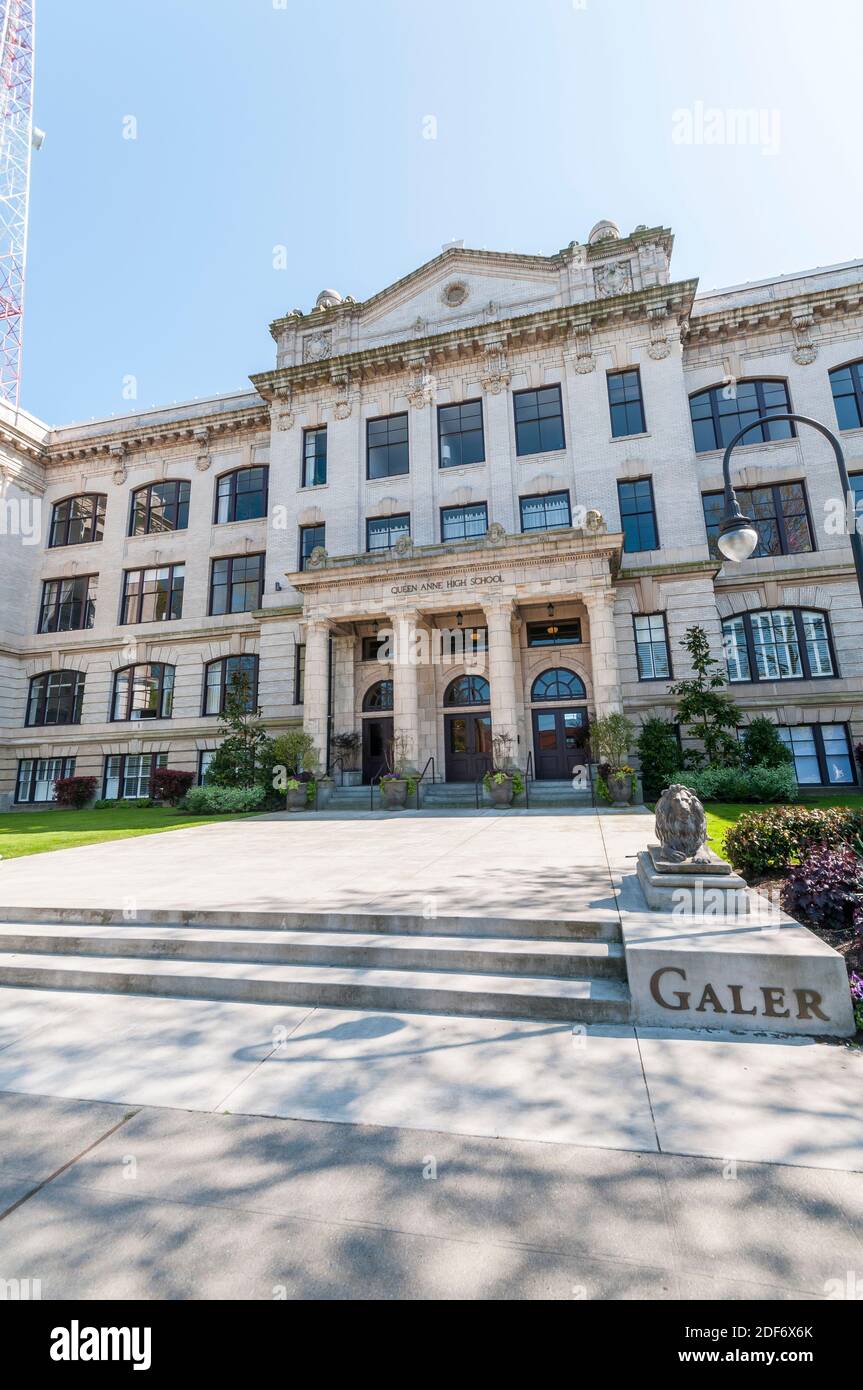Entrance to Queen Anne High School in Queen Anne, Seattle, Washington