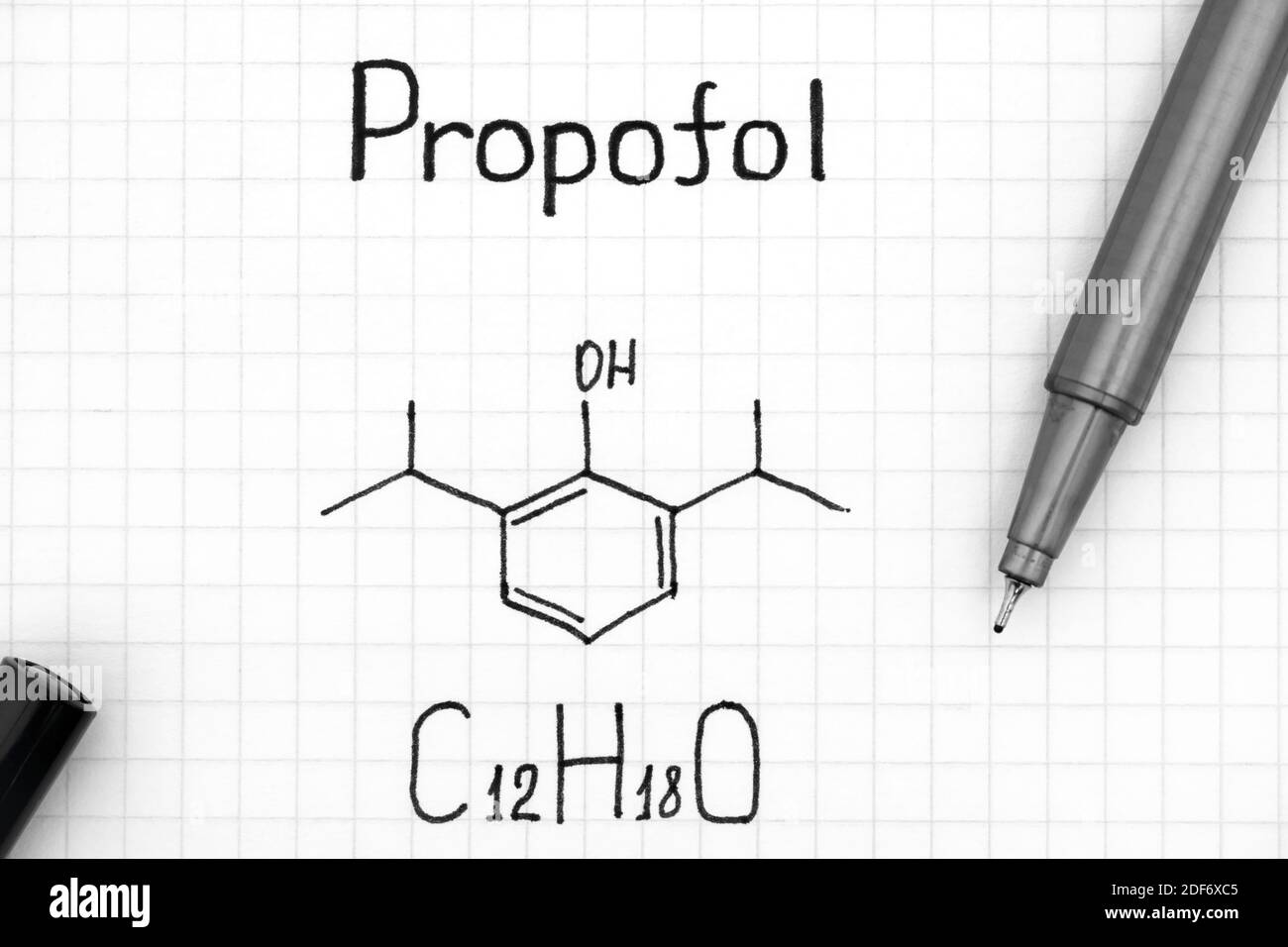 Chemical formula of Propofol with pen. Closeup Stock Photo Alamy