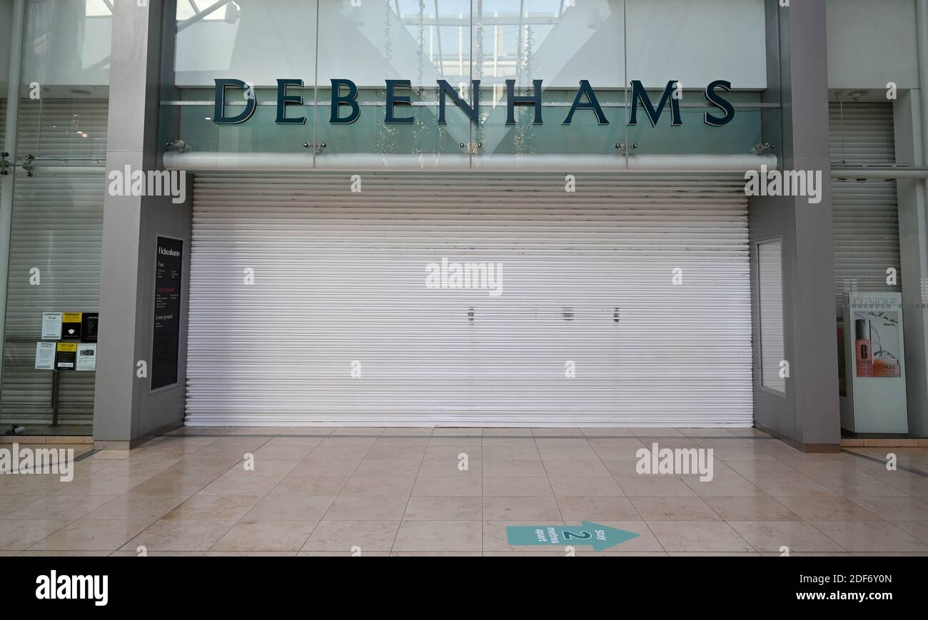 General view of a Debenhams store with the  chain set to close after the failure of last-ditch efforts to rescue the ailing department store chain, meaning that 12,000 employees are likely to lose their jobs, when the chain's 124 shops cease trading Stock Photo