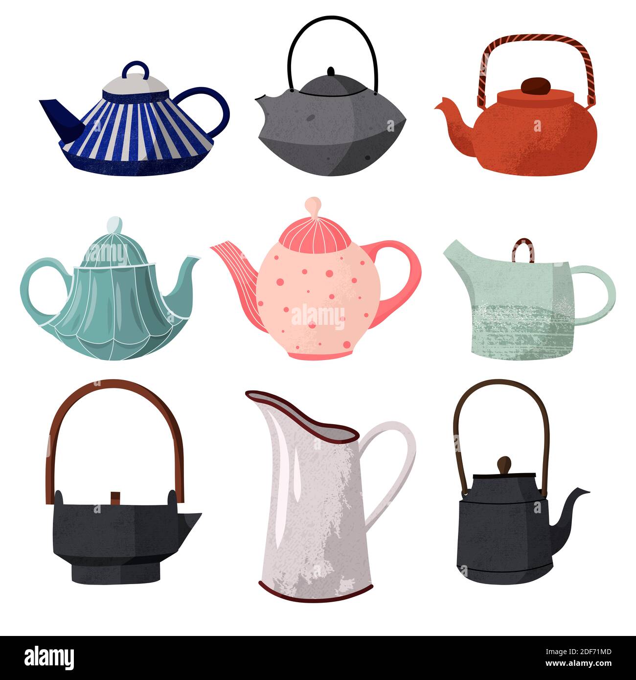 A set of teapots for tea. Ceramic and cast iron teapot. Flat