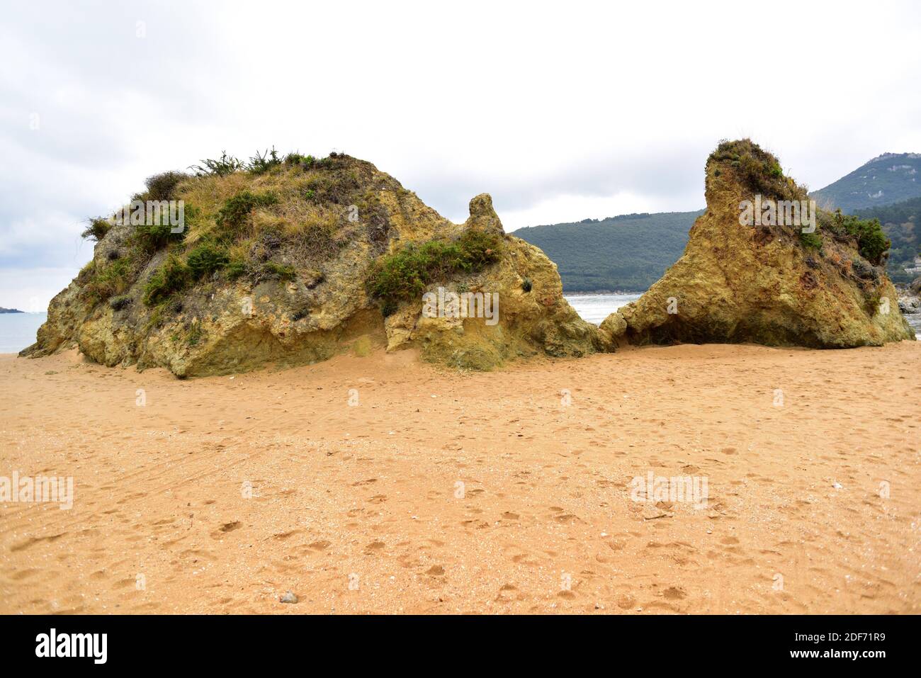 Diabase, dolerite or microgabbro is a mafic subvolcanic rock. This photo was taken in Gernika diapir, Vizcaya province, Euskadi, Spain. Stock Photo