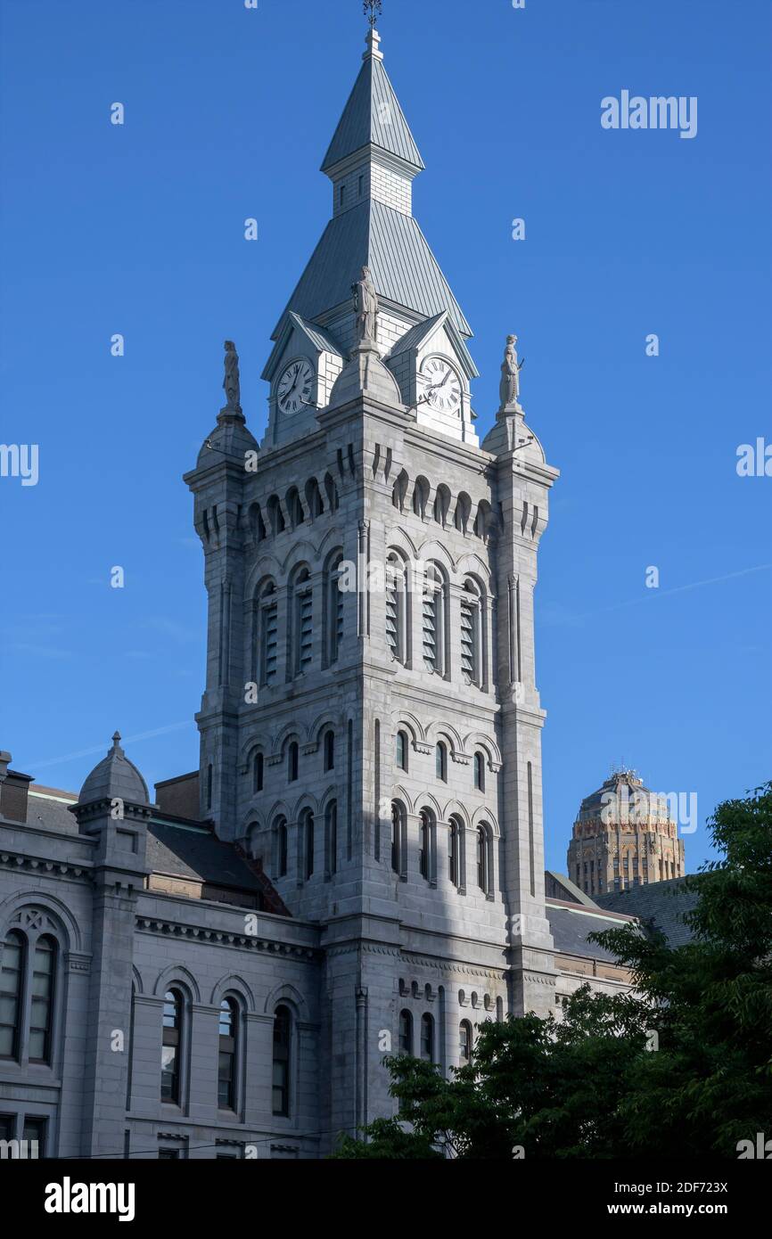 Erie County Hall tower, with Buffalo City Hall in the background. Stock Photo