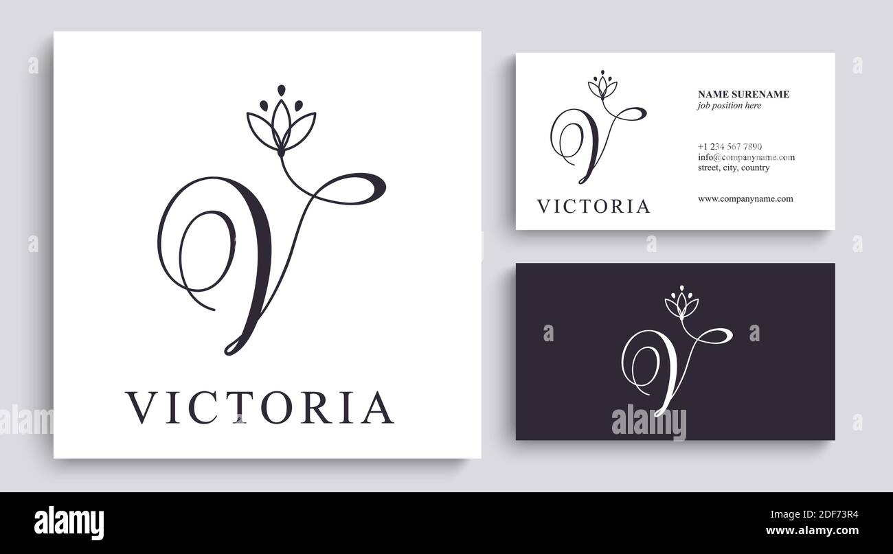 Letter V logo template. Monnogram, delicate floral design. Personal logo. Stock Vector