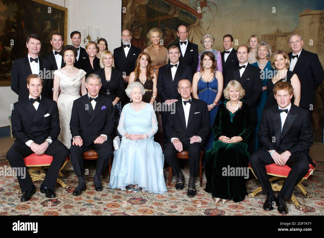 HM The Queen and HRH The Duke of Edinburgh at photo session by Tim Graham at Clarence House to celebrate Diamond Wedding Anniversary - Royal Family Stock Photo