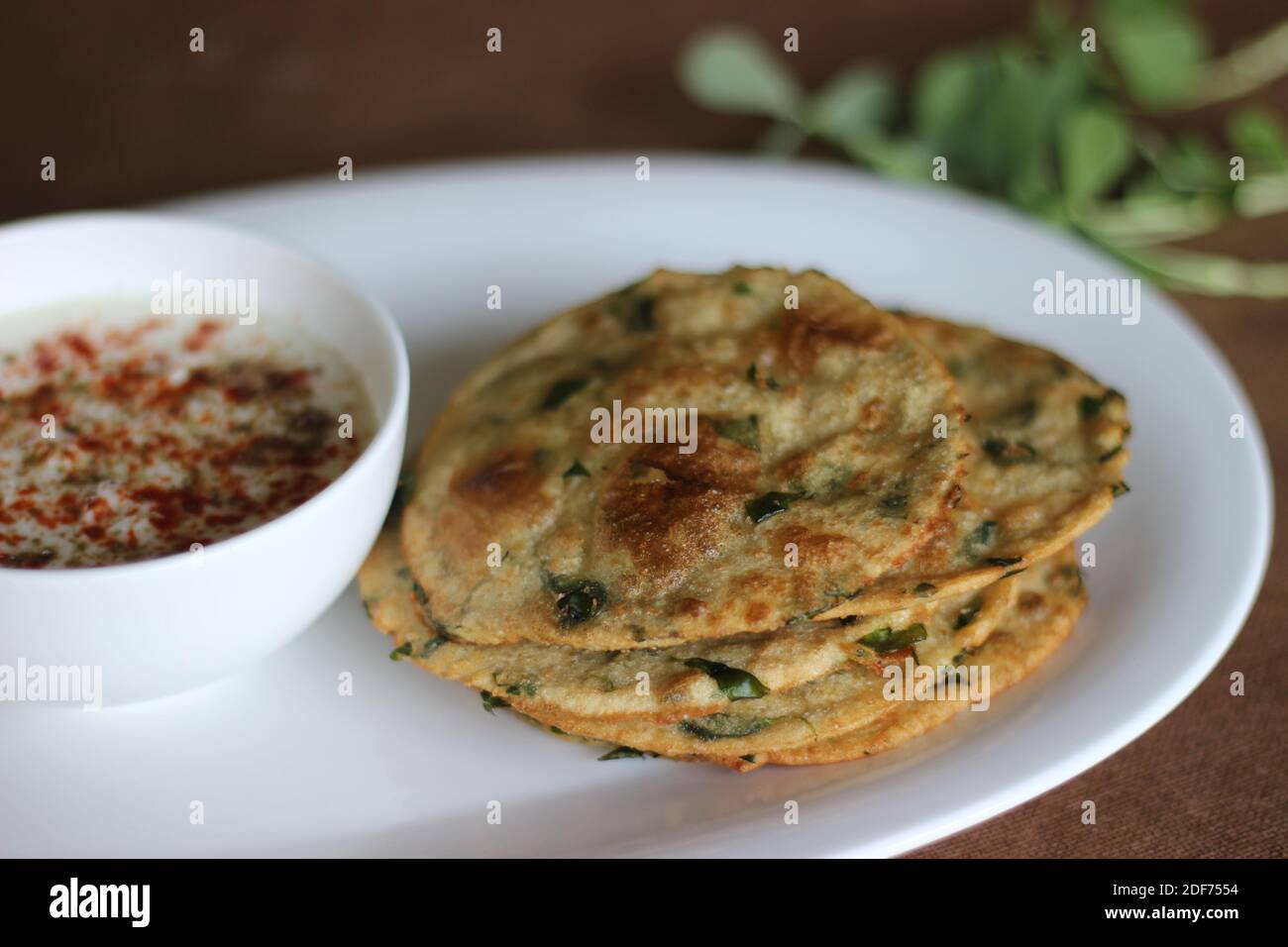 A healthy Indian flatbread called Methi poori made of whole wheat flour