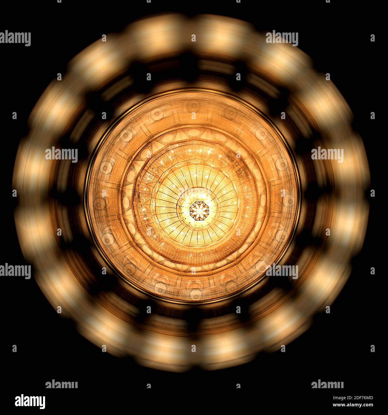 Chandelier in the large mosque of Muscat, picture taken vertically from below Stock Photo