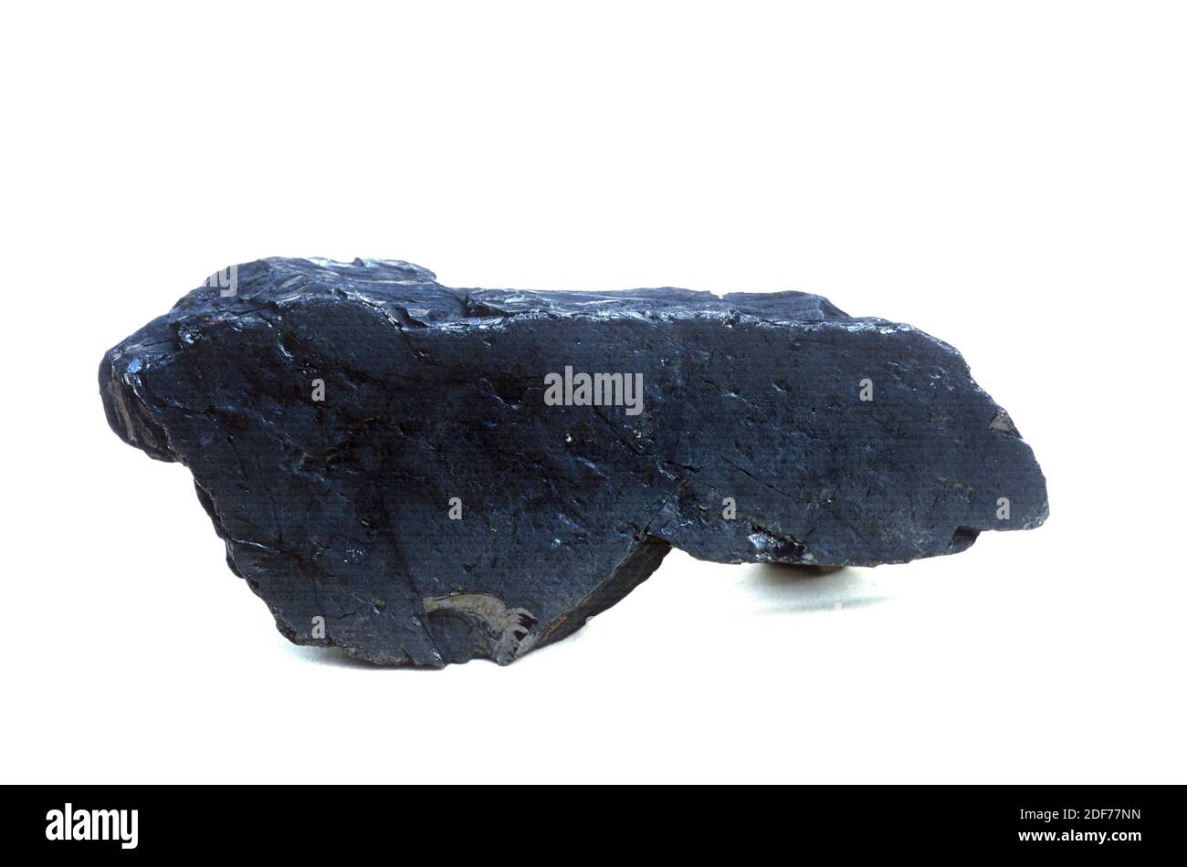 Jet is a variety of lignite very dense and compact used as a gemstone. Sample. Stock Photo