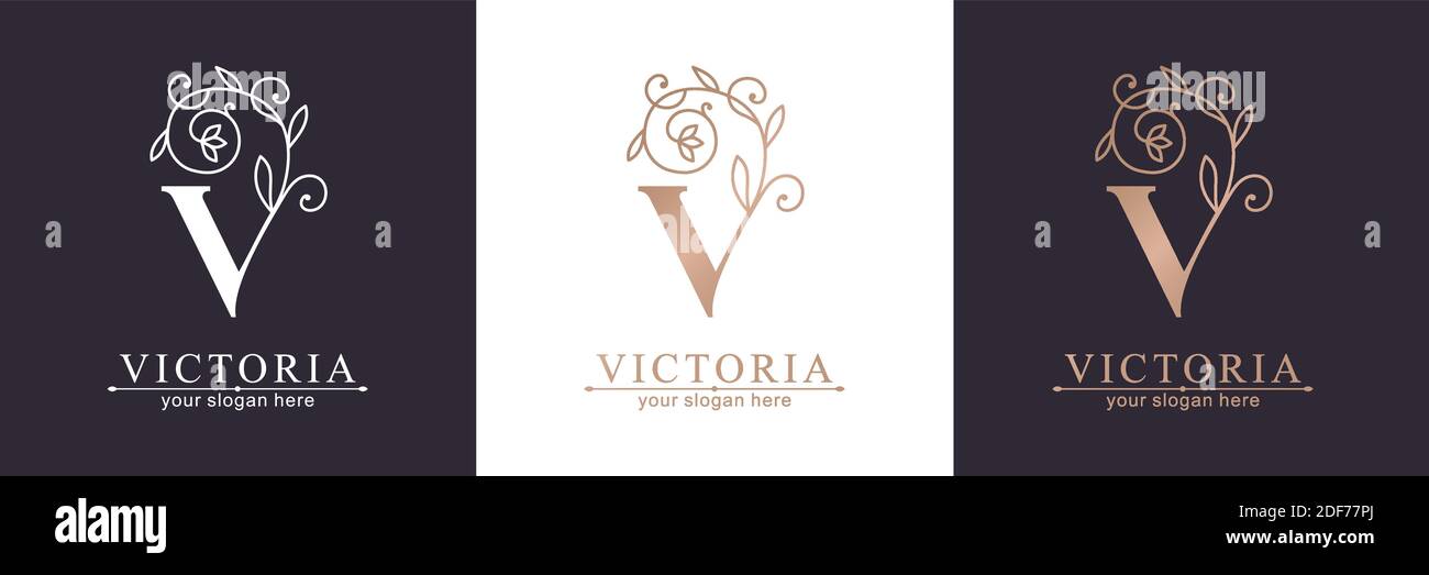 Letter V logo template. Monnogram, delicate floral design. Personal logo. Stock Vector