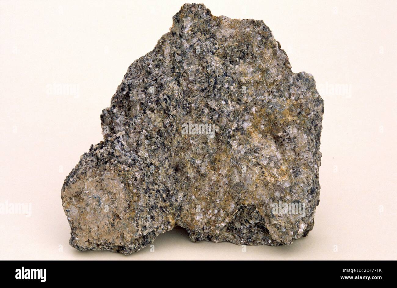 Micaceous schist is a metamorphic rock rich on mica. Sample Stock Photo