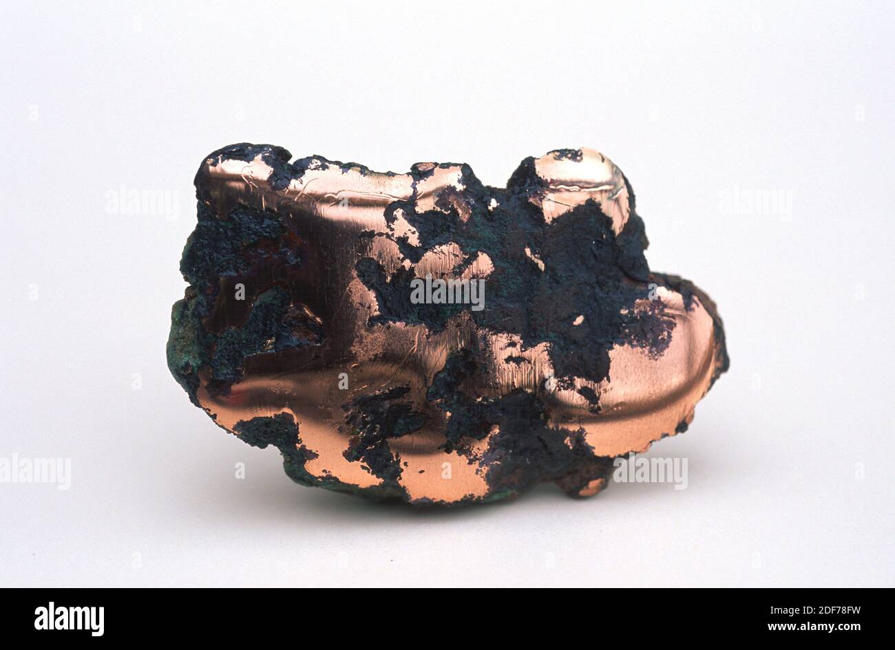 Native copper is a metalic mineral. Sample. Stock Photo