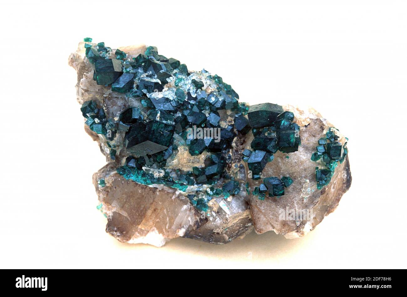 Dioptase is a copper silicate mineral. Crystallized sample Stock Photo ...