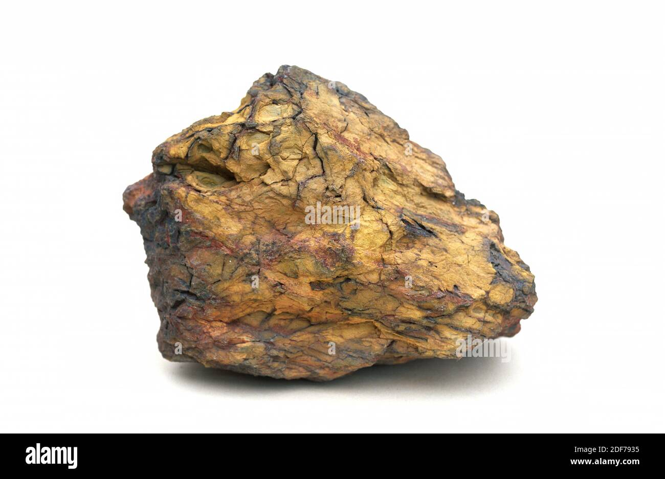 Limonite is an iron ore composed of different iron oxides and hydroxides (goethite, hematite, magnetite.). Sample. Stock Photo