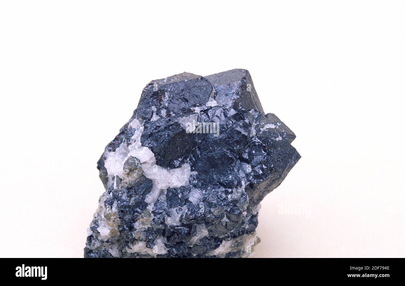 Magnetite is an iron oxide mineral with magnetic properties. Crystallized sample. Stock Photo