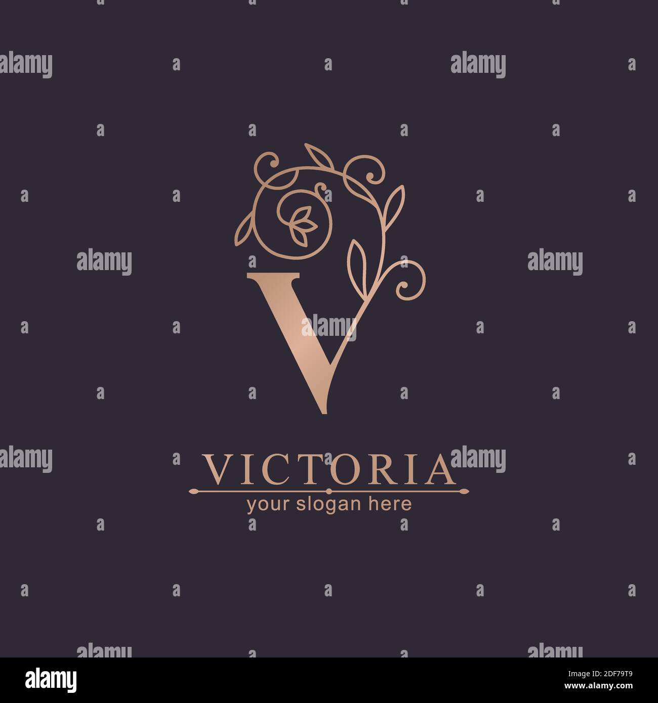 Letter V logo template. Monnogram, delicate floral design. Personal logo. Stock Vector
