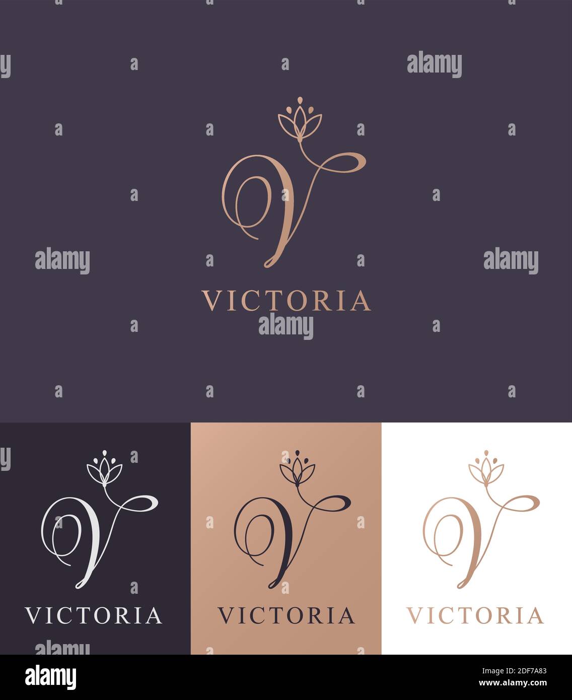 Letter V logo template. Monnogram, delicate floral design. Personal logo. Stock Vector