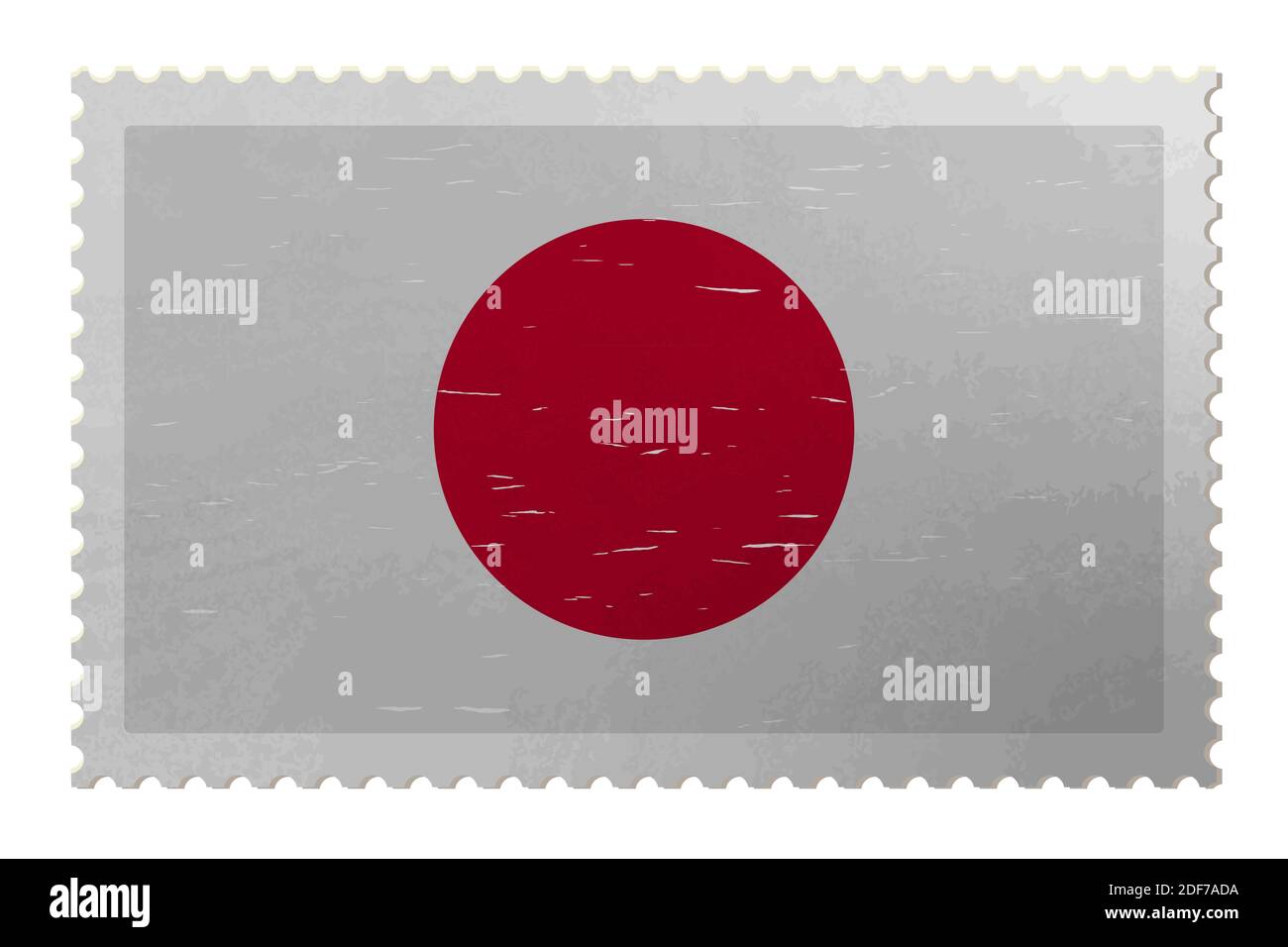 Japan flag on shabby postage stamp, vector Stock Vector