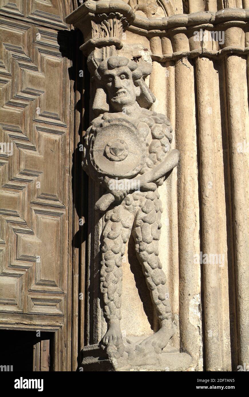Avila, Catedral de Cristo Salvador (Cathedral of the Saviour). Western gate with sauvage Magog. Avila city, Castilla y Leon, Spain. Stock Photo