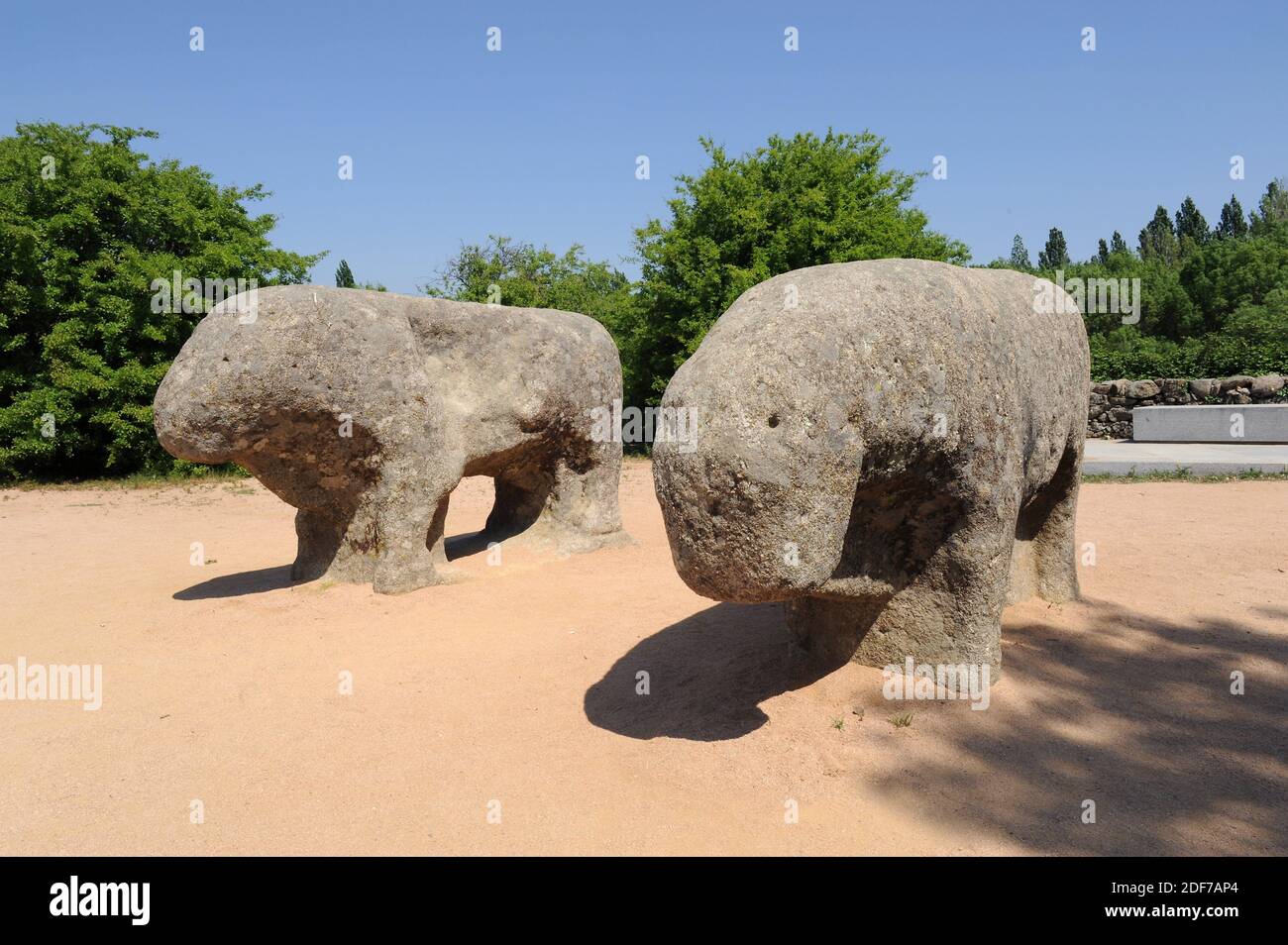 Toros de Guisando, celtic culture (vetones). Granite bulls. El Tiemblo, Avila province, Castilla y Leon; Spain. Stock Photo