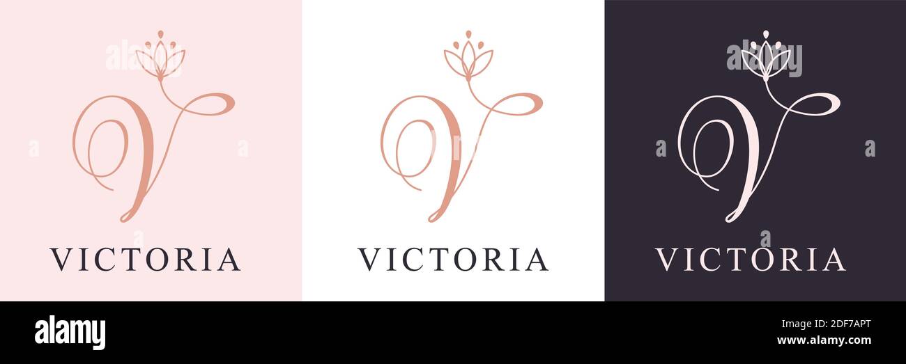 Letter V logo template. Monnogram, delicate floral design. Personal logo. Stock Vector