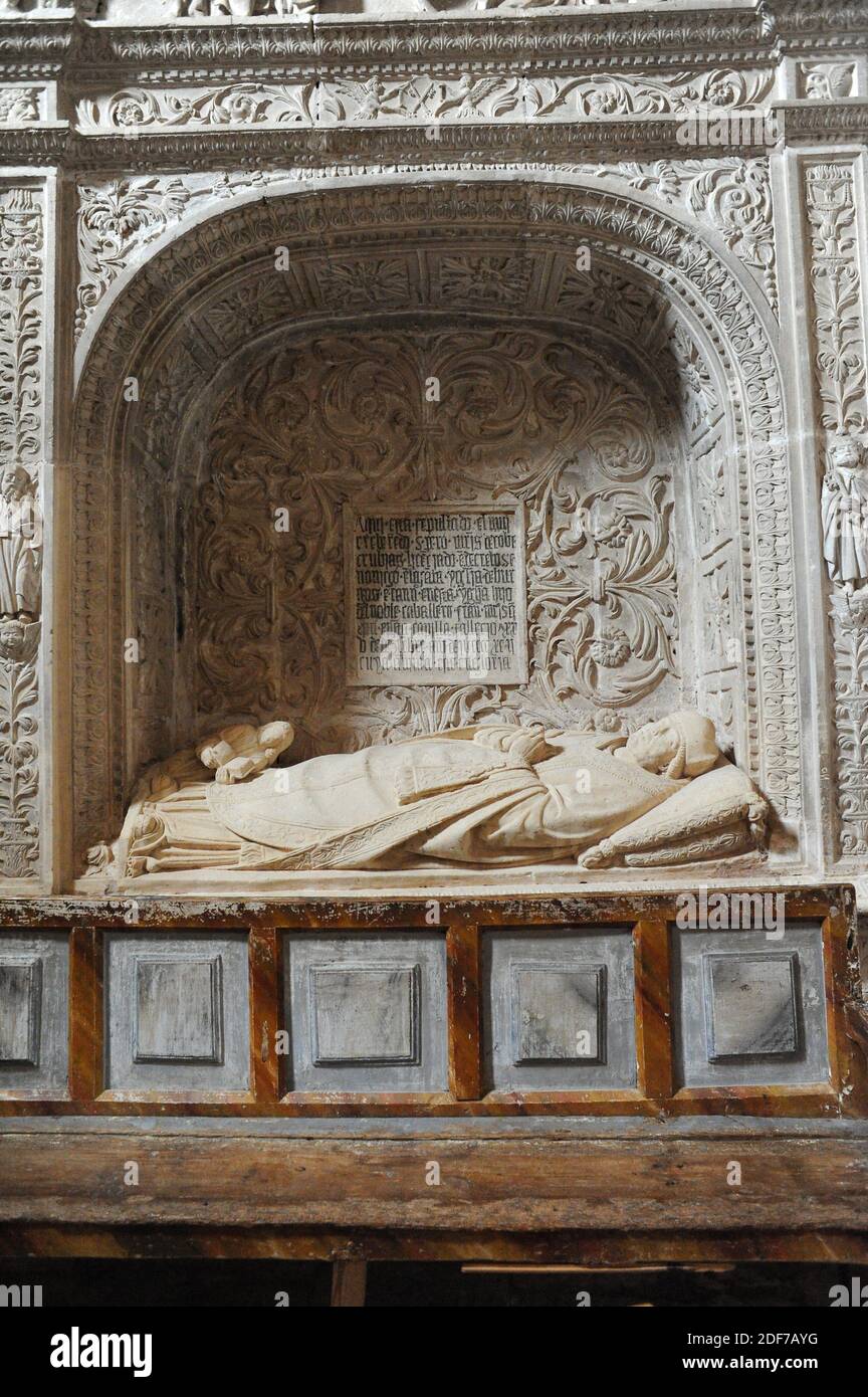 Covarrubias, Colegiata de San Cosme y San Damian (15th century), tomb. Burgos province, Castilla y Leon, Spain. Stock Photo