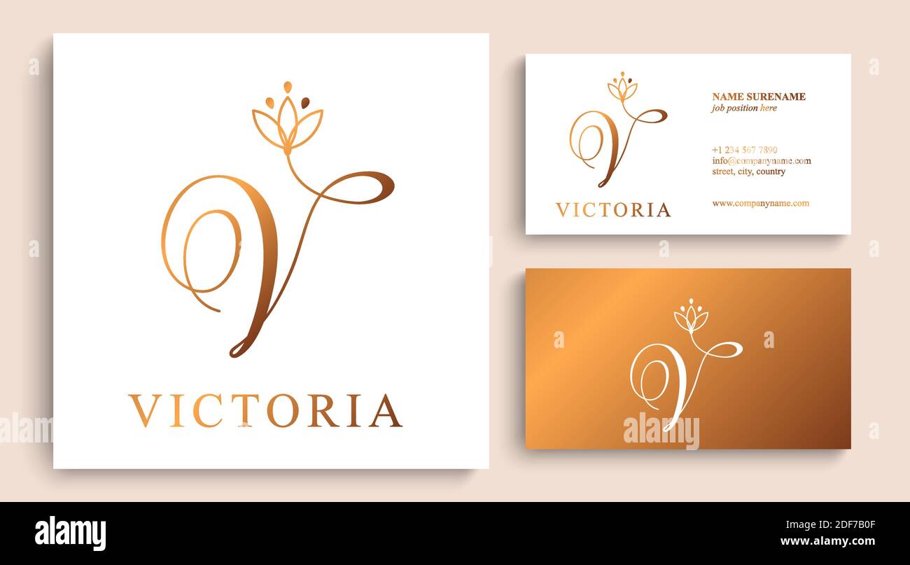 Letter V logo template. Monnogram, delicate floral design. Personal logo. Stock Vector