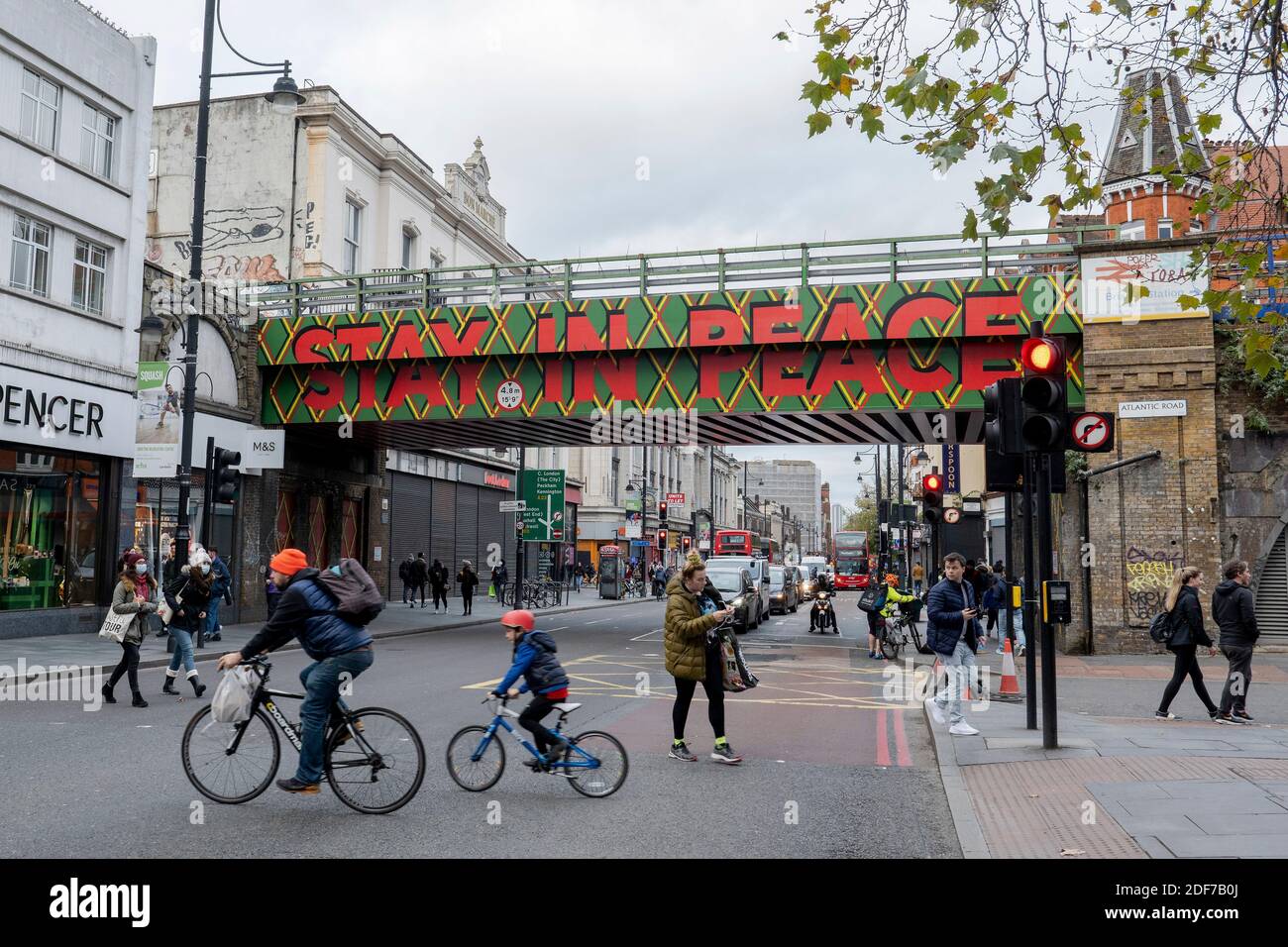'Stay In Peace' mural on Brixton bridge on the 21st November 2020 in