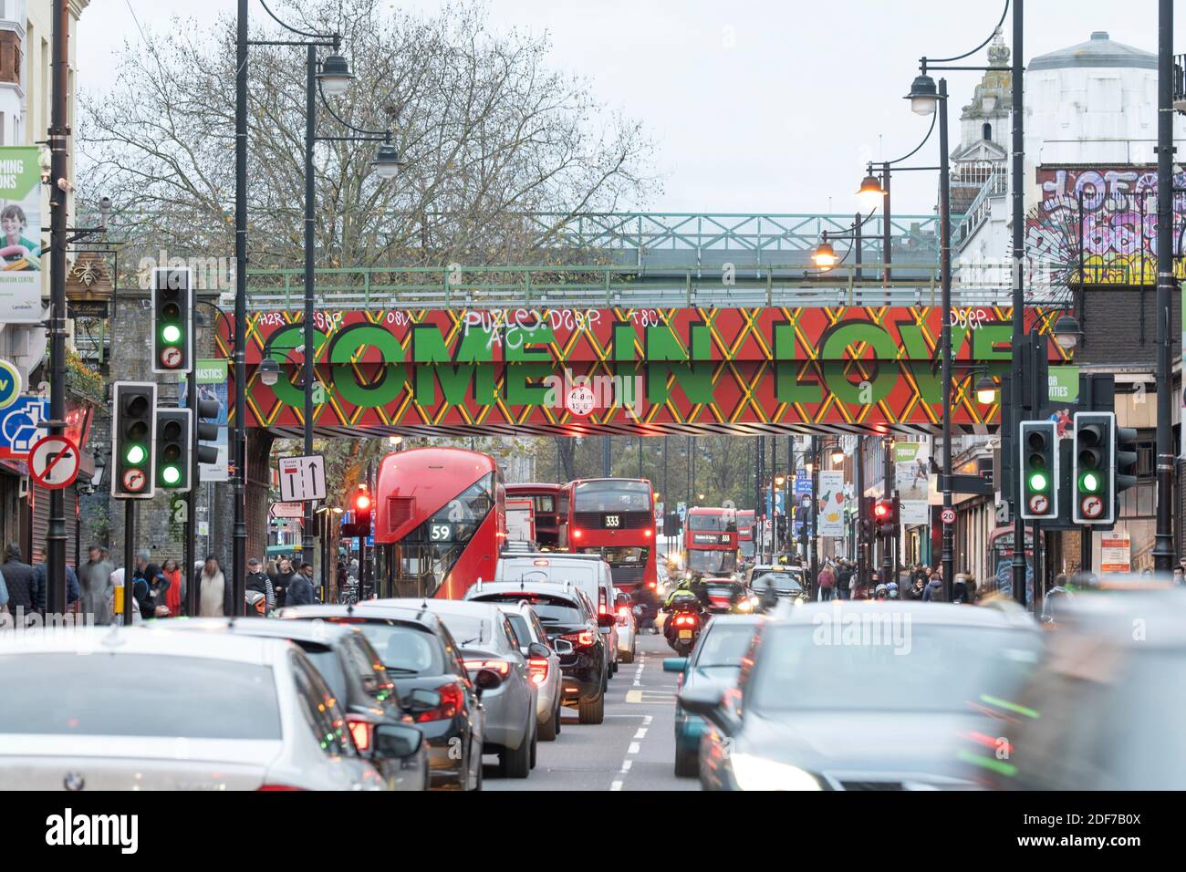 in Love' mural on Brixton bridge on the 21st November 2020 in the