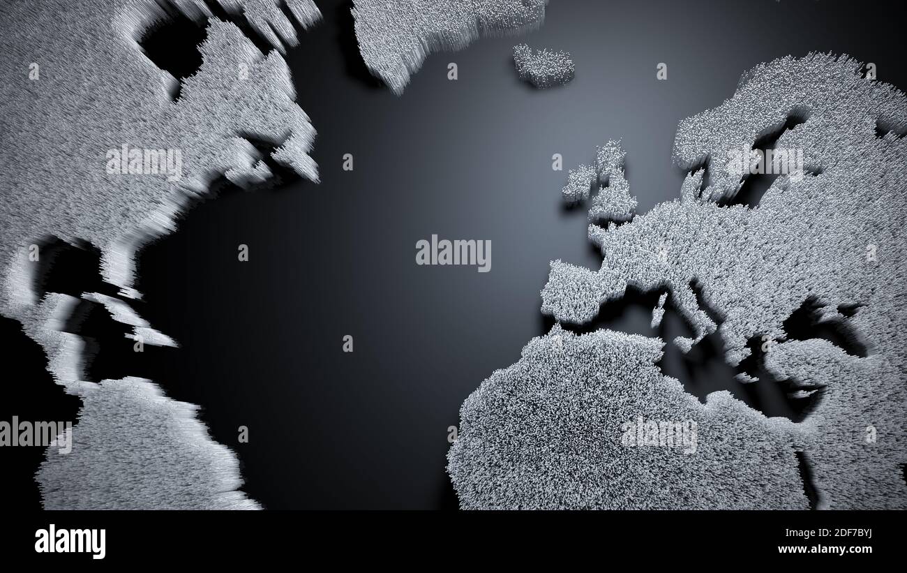 Pencilled world map on black background with reflection Stock Photo