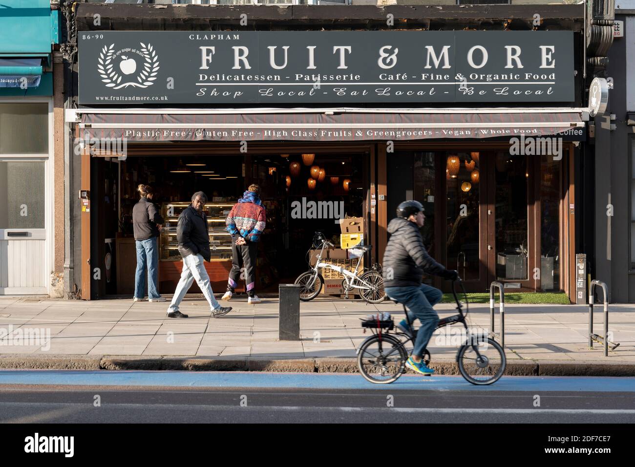 Fruit & More delicatessen and cafe captured from Clapham High Street on the 6th November 2020 in Clapham in the London borough of Lambeth in the Unite Stock Photo