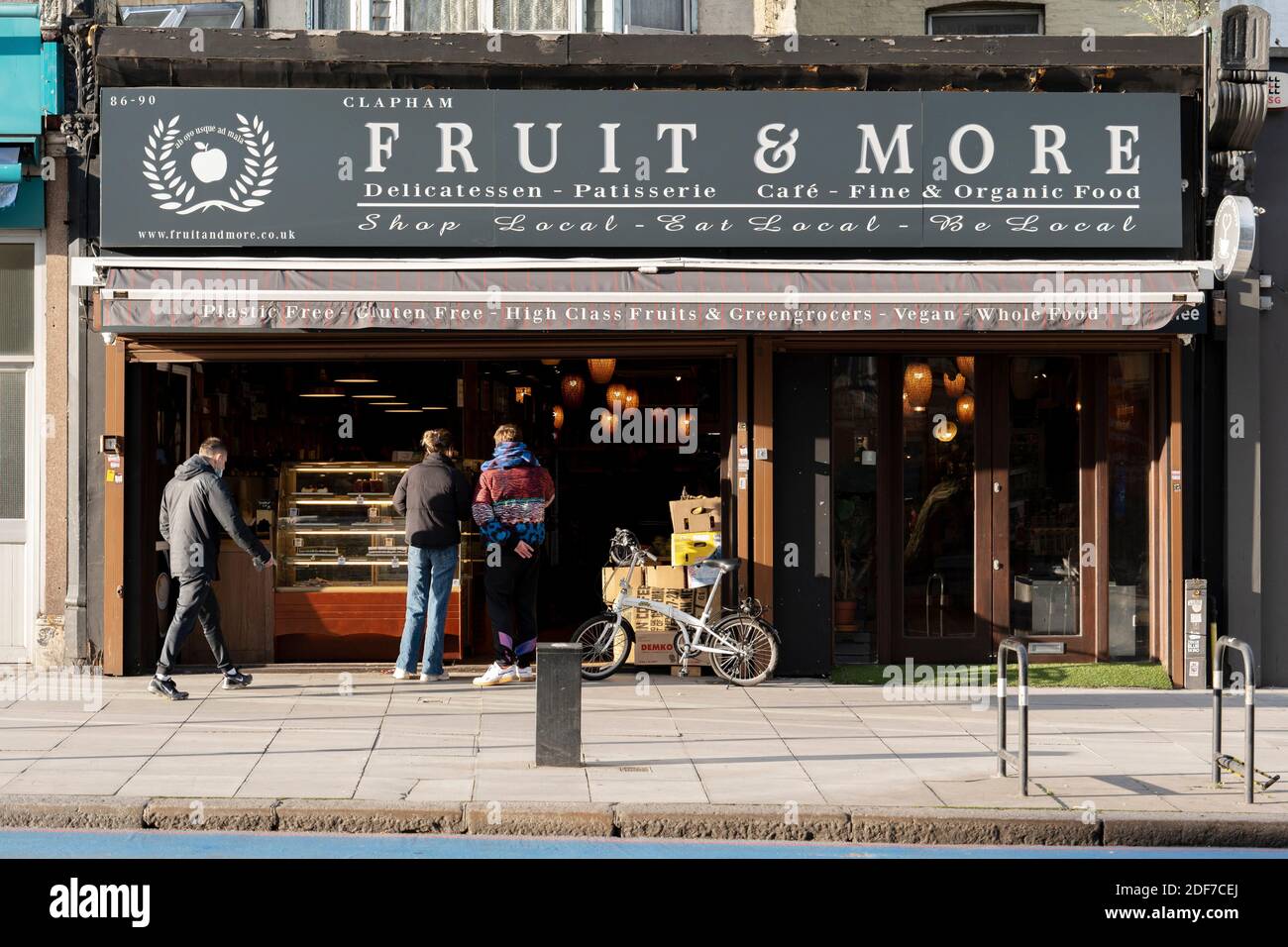 Fruit & More delicatessen and cafe captured from Clapham High Street on the 6th November 2020 in Clapham in the London borough of Lambeth in the Unite Stock Photo