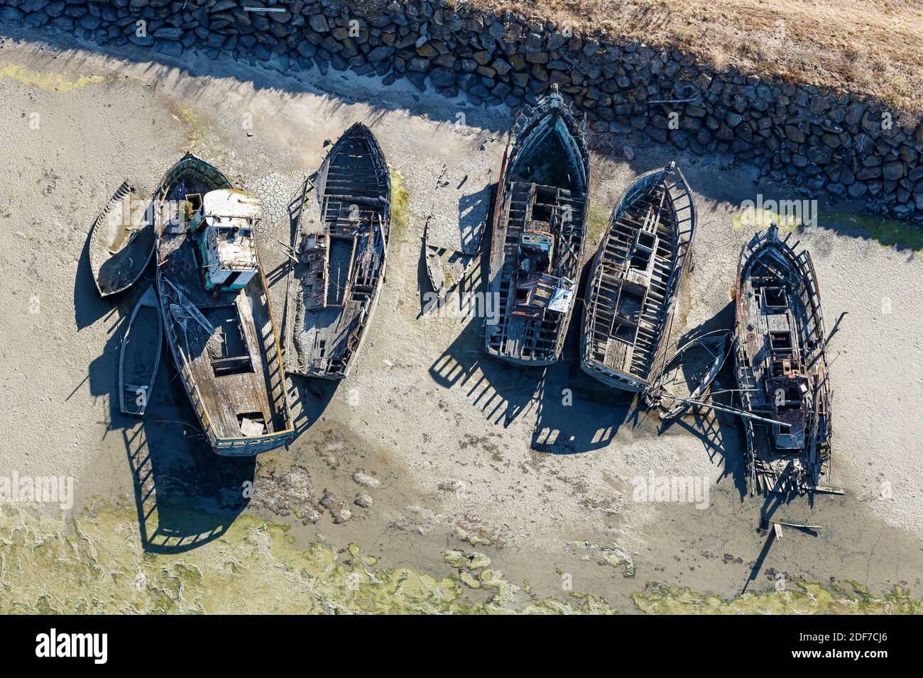France, Vendee, Noirmoutier en l'ile, ship wrecks (aerial view) Stock Photo