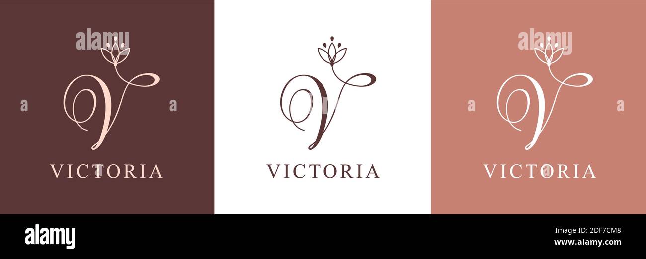 Letter V logo template. Monnogram, delicate floral design. Personal logo. Stock Vector