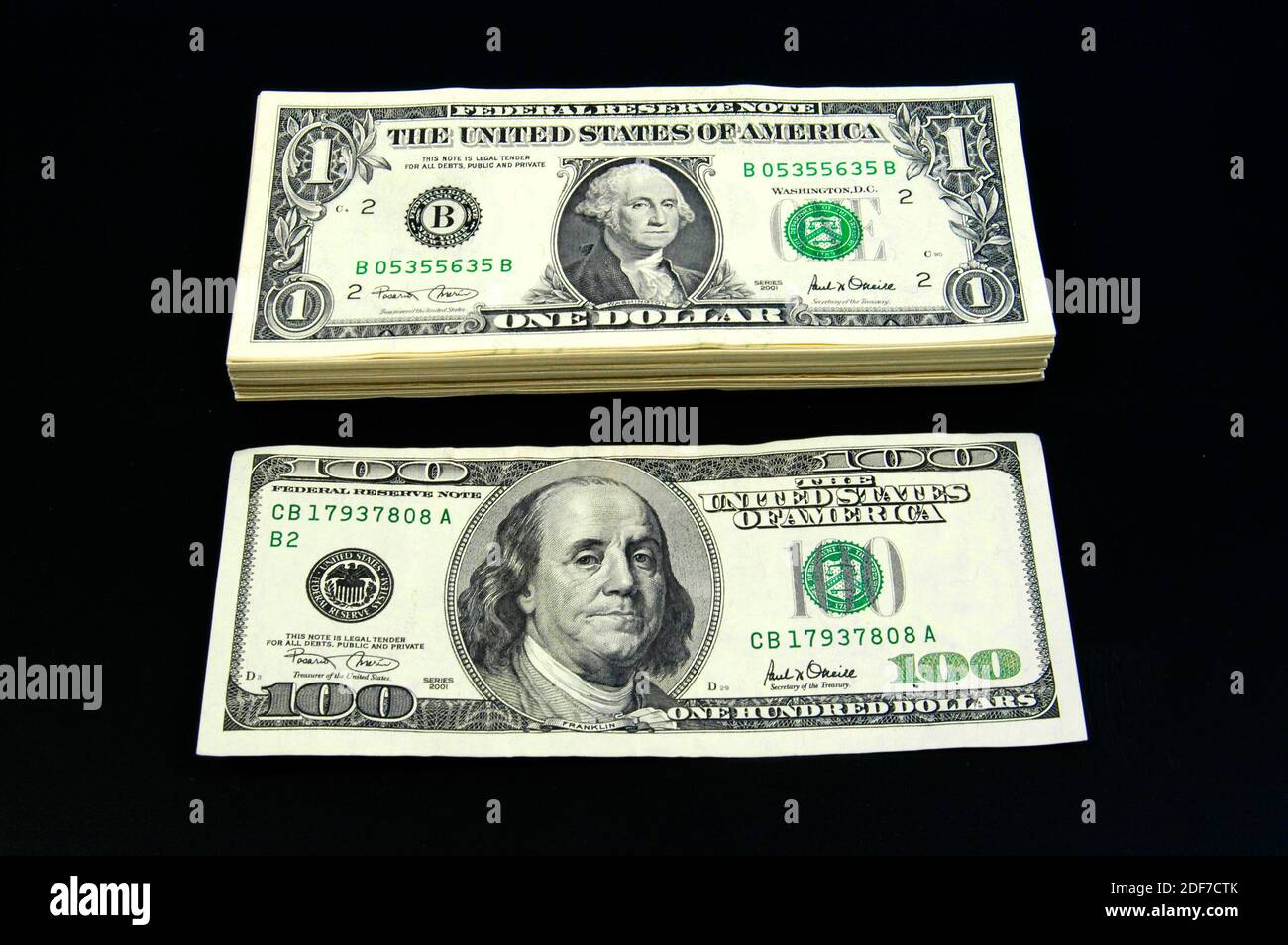 Cash money in the form of United states one hundred 100 dollar bills Stock Photo