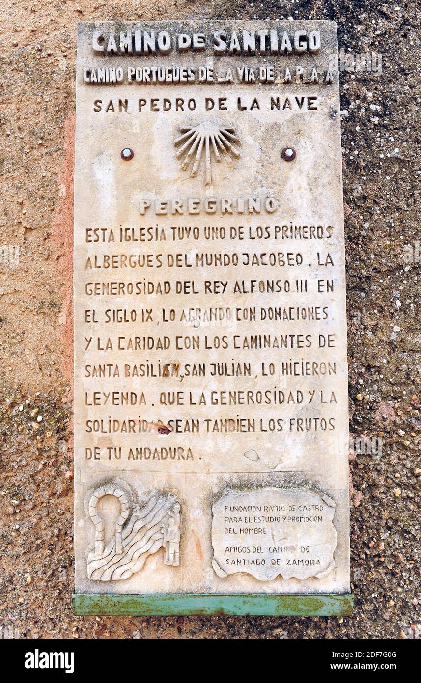 San Pedro de la Nave, Camino de Santiago Portugues. El Campillo, Zamora province, Castilla y Leon, Spain. Stock Photo