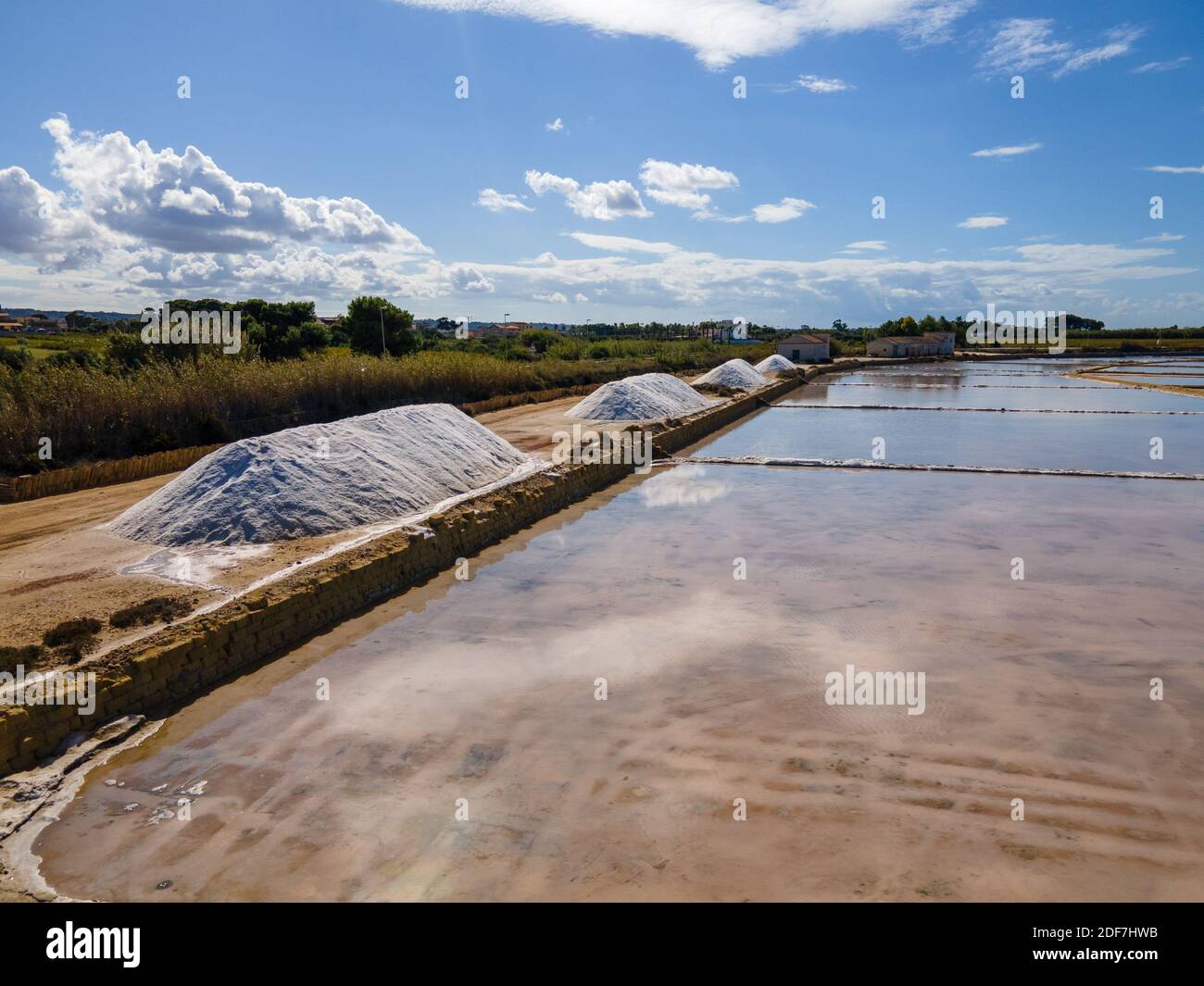 Salt Pans near Marsala at Sicily, Italy in Europe Stock Photo
