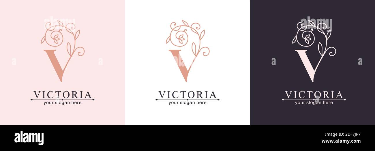 Letter V logo template. Monnogram, delicate floral design. Personal logo. Stock Vector