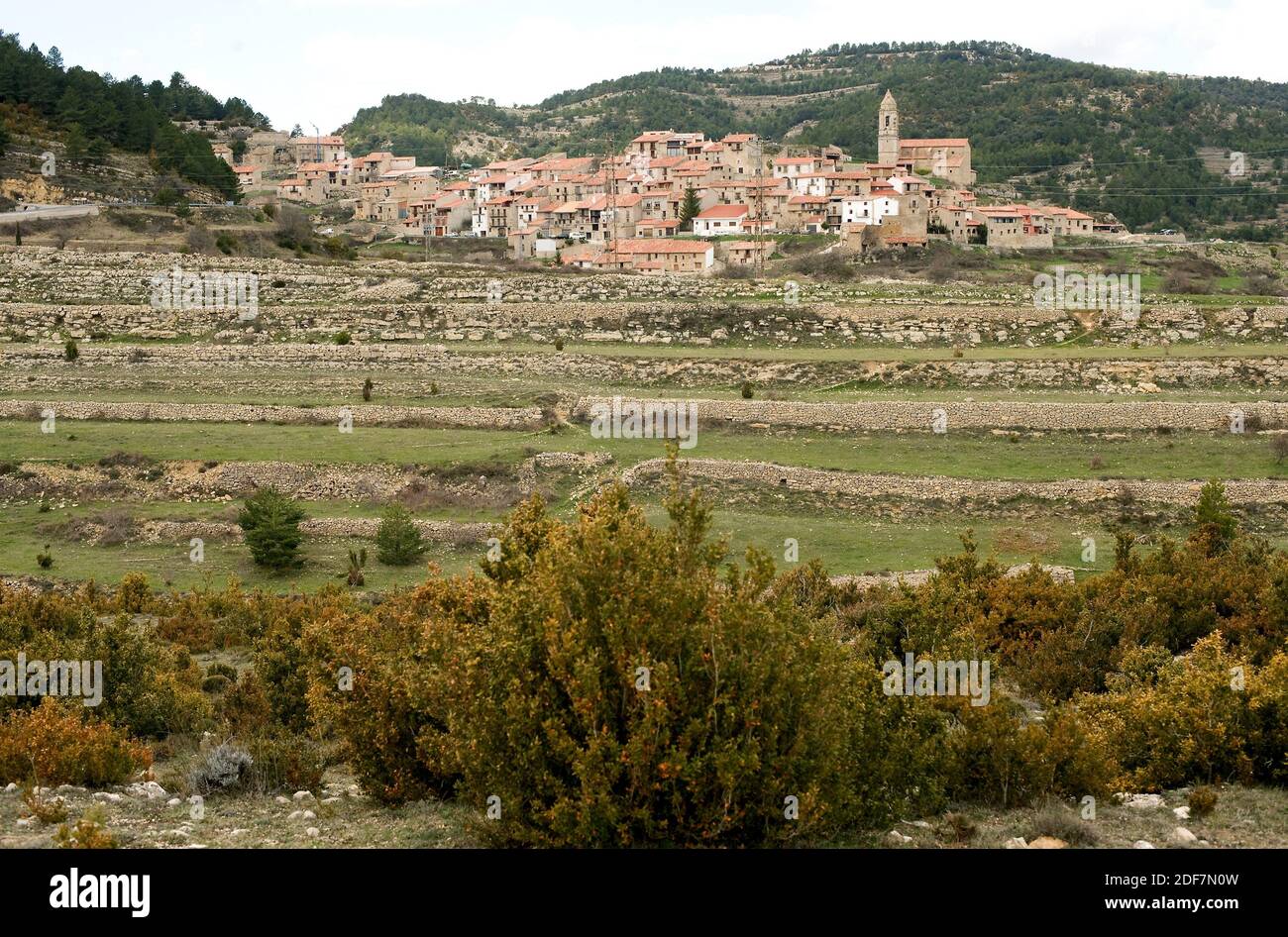 El Boixar, panoramic view. Tinença de Benifassa, La pobla de Benifassa municipality, Castellon, Comunidad Valenciana, Spain. Stock Photo