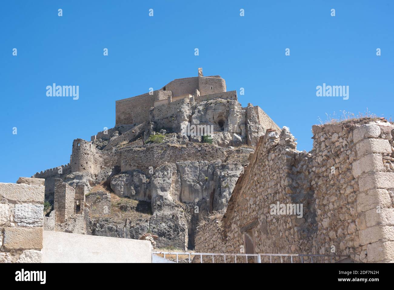 Morella, castle see from San Francisco convent. Els Ports, Castellon, Comunidad Valenciana, Spain. Stock Photo