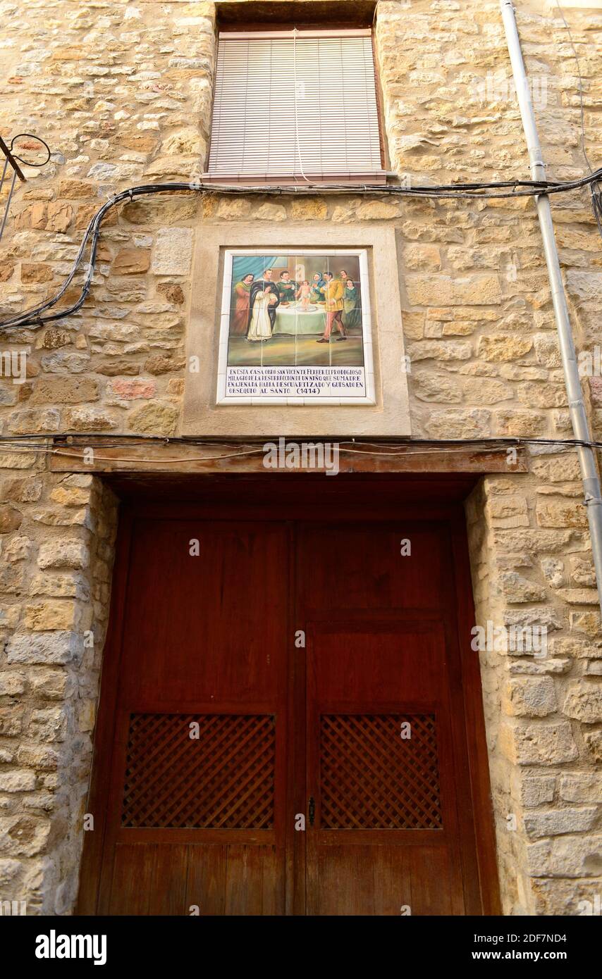 Morella. House where the miracle of San Vcente Ferrer. Els Ports, Castellon, Comunidad Valenciana, Spain. Stock Photo