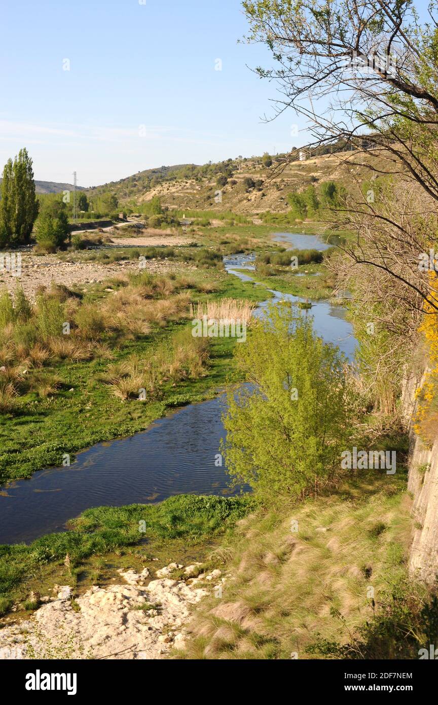 Calders river in Forcall. Els Ports, Castellon, Comunidad Valenciana, Spain. Stock Photo